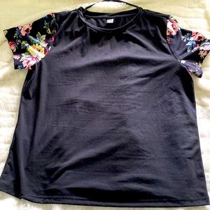 Black T-shirt w/ floral sleeves